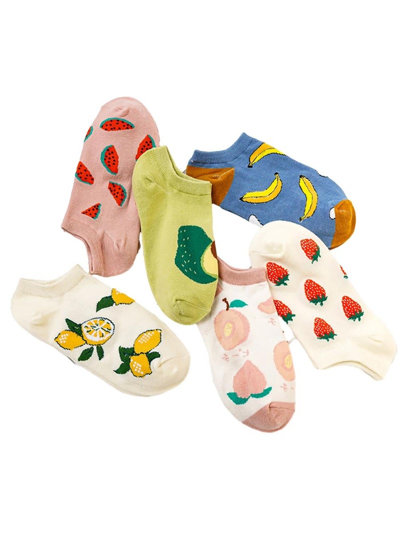 Sweet seven جوارب كاحل مزينة بفواكه لطيفة للنساء - 6 أزواج من الجوارب القصيرة للسيدات والفتيات - Image 1