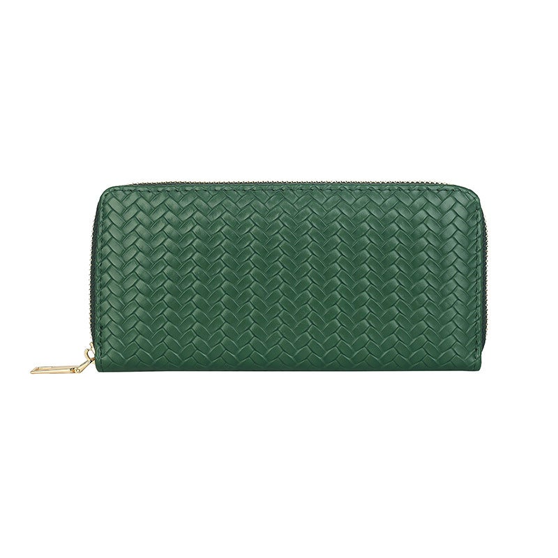 New Womens Long Wallet Fashion Zipper Clutch Woven PU Green 