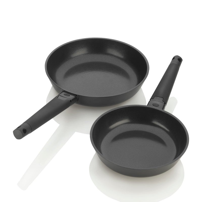 ZAVOR ZAVOR Noir 8  10 Inch Skillet Set  Premium Cast Aluminum with Titaniumbased Nonstick Ceramic Coating  Removable Handles  Ultra Lightweight  Oven  Induction Ready  Noir Collection