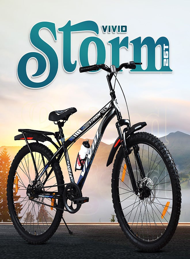 Vivid Storm 26 Inch Bike With Integrated Carrier || Single Speed || Front Suspension & Disc Brake || For Men || Black Color || Frame Size-18 Inch  - Image 2