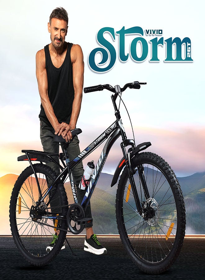 Vivid Storm 26 Inch Bike With Integrated Carrier || Single Speed || Front Suspension & Disc Brake || For Men || Black Color || Frame Size-18 Inch  - Image 3