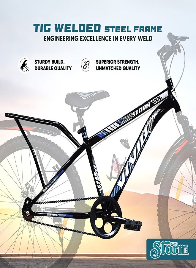 Vivid Storm 26 Inch Bike With Integrated Carrier || Single Speed || Front Suspension & Disc Brake || For Men || Black Color || Frame Size-18 Inch  - Image 5