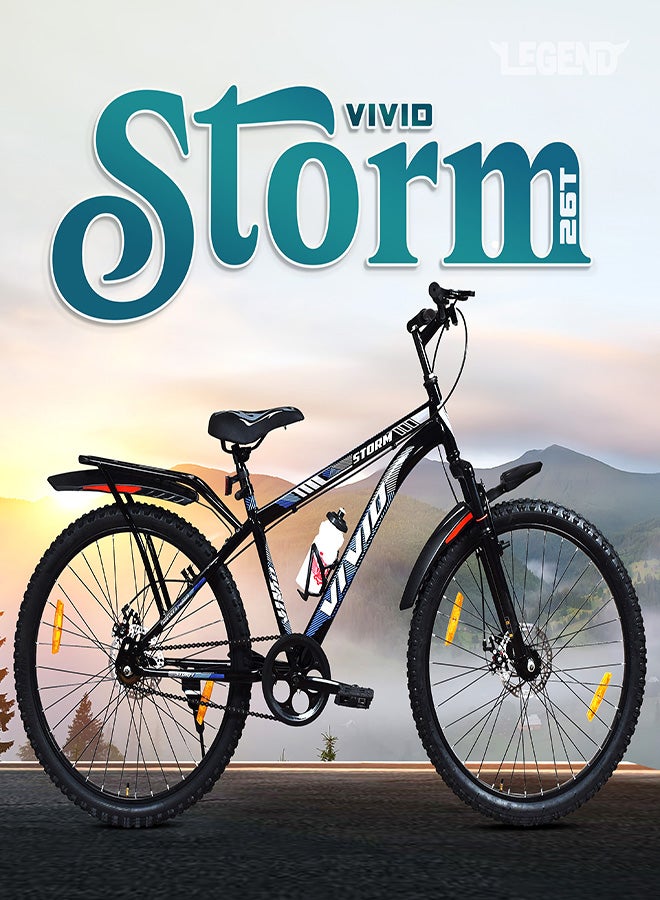 Vivid Storm 26 Inch Bike With Integrated Carrier || Single Speed || Front Suspension & Disc Brake || For Men || Black Color || Frame Size-18 Inch  - Image 4