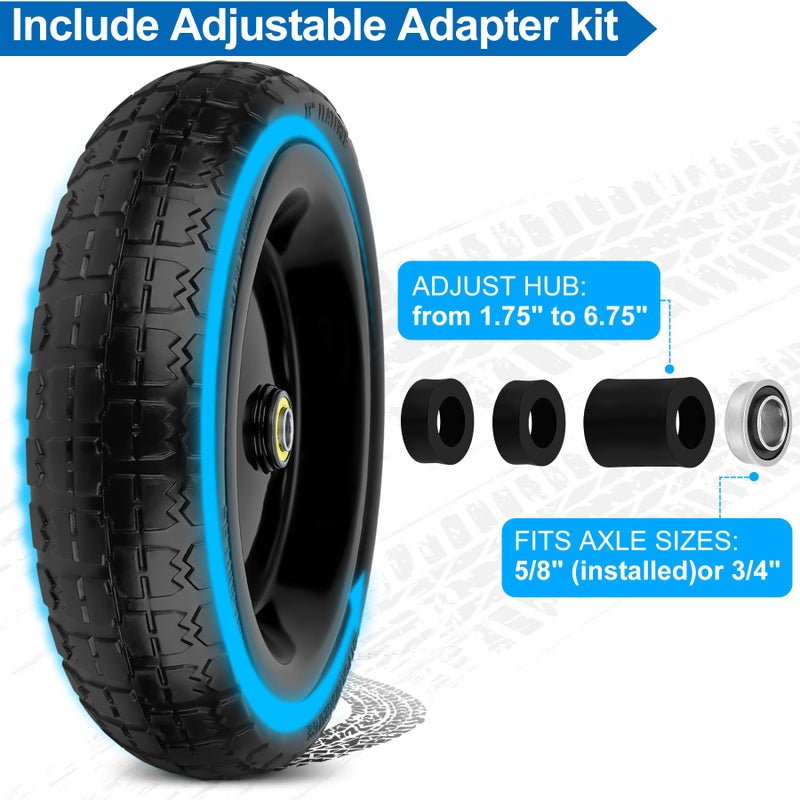 phepetroll 13 Inch Flat Free Wheels Tires 4.00-6 Solid Replacement with Universal 5/8" Axle Bore Hole, 8 Spacers and 4 Pins, for Wheelbarrow, Garden Wagon, Hand Truck, Trolley, Lawn Mower, 2 Pack - Image 3