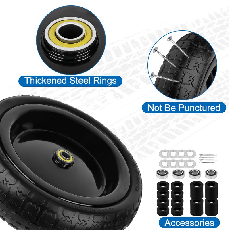phepetroll 13 Inch Flat Free Wheels Tires 4.00-6 Solid Replacement with Universal 5/8" Axle Bore Hole, 8 Spacers and 4 Pins, for Wheelbarrow, Garden Wagon, Hand Truck, Trolley, Lawn Mower, 2 Pack - Image 5