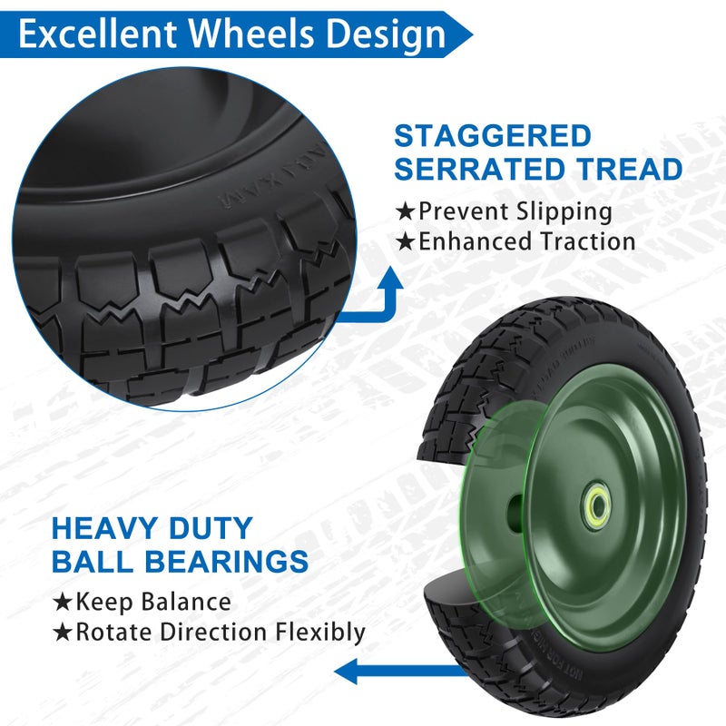 phepetroll 13 Inch Flat Free Wheels Tires 4.00-6 Solid Replacement with Universal 5/8" Axle Bore Hole, 8 Spacers and 4 Pins, for Wheelbarrow, Garden Wagon, Hand Truck, Trolley, Lawn Mower, 2 Pack - Image 4