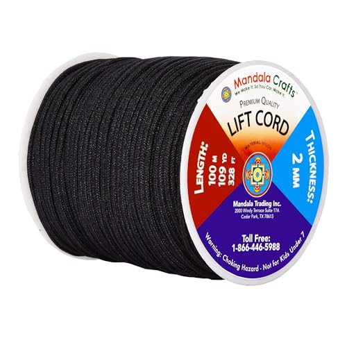 Mandala Crafts 2mm Black Blind Strings Lift Shade Cord - 109 Yards Braided Nylon Cord for Roman Shades, Curtain String, and Blinds Repair or Replacement - Image 2