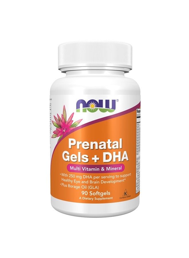 now Supplements, Prenatal Gels + DHA with 250 mg DHA per serving, plus Borage Oil (GLA), 180 Softgels - Image 1