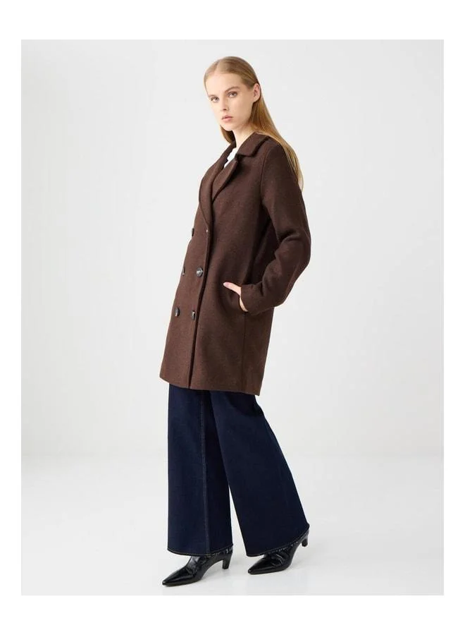 Jimmy Key Bitter Coffee Straight-Cut Plaid Coat with Jacket Collar and Pocket Details.