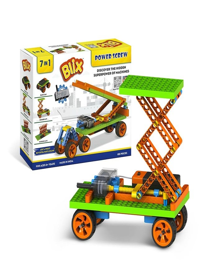 BLIX Power Screw, Plastic, 7 in 1 DIY STEM Toys for Kids, Educational & Construction Activity Game for Kids, No. of Parts- 186+, Made in India - Image 1