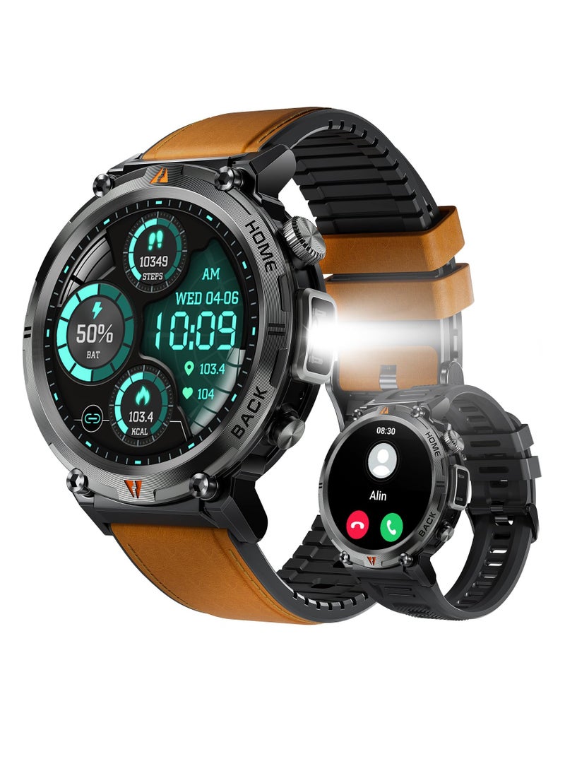 Military Smart Watch for Men with LED Flashlight, 1.45" HD Outdoor Tactical Rugged Smartwatch (Call Receive/Dial), Sports Fitness Watch with Heart Rate Sleep for iPhone Android Phone - Image 1