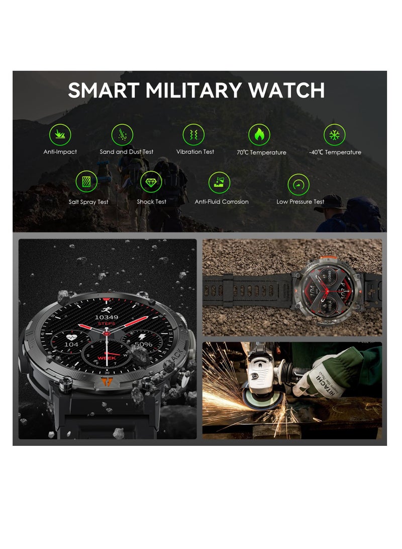 Military Smart Watch for Men with LED Flashlight, 1.45" HD Outdoor Tactical Rugged Smartwatch (Call Receive/Dial), Sports Fitness Watch with Heart Rate Sleep for iPhone Android Phone - Image 3