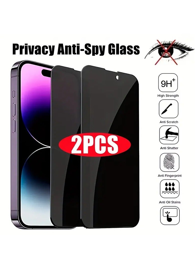 2 Pieces iPhone 15 Pro Privacy Screen Protector , Anti-Spy Tempered Glass Film, 9H Hardness, Edge Protection, Easy Installation - Image 1