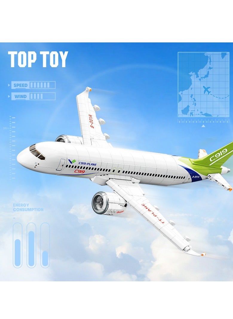 null - TOPTOY C919 Large Passenger Plane Building Blocks Model Kit with Display Stand, 600+ Pieces Collectible Decor - Image 1