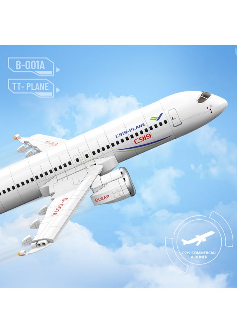 null - TOPTOY C919 Large Passenger Plane Building Blocks Model Kit with Display Stand, 600+ Pieces Collectible Decor - Image 1