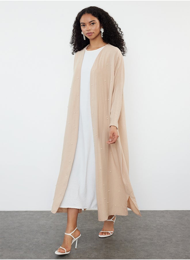 trendyol Stone Pearl Detailed Woven Cap & Abaya & Abaya TCTSS24KF00028  - Image 1