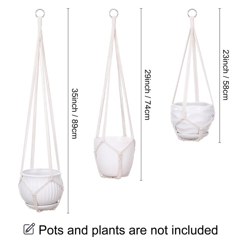 YIBOT 3 Pack Macrame Plant Hanger Indoor Hanging Planter for Plants Holder with 3 Hooks, 35"/29"/23" Size No Tassels for Boho Home Decor, Ivory (POTS NOT Included) - Image 2