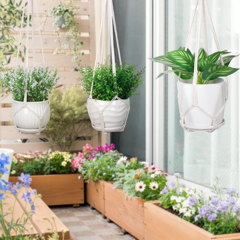 YIBOT 3 Pack Macrame Plant Hanger Indoor Hanging Planter for Plants Holder with 3 Hooks, 35"/29"/23" Size No Tassels for Boho Home Decor, Ivory (POTS NOT Included) - Image 3