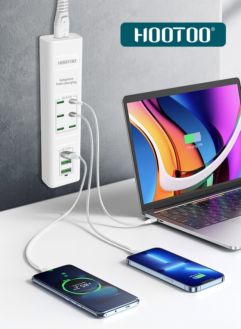 هوتو منصة شحن متعددة الاستخدامات بتسعة منافذ (6 شاحن تايب سي& 3 يو اس بي). فيش جداري قابل لتمديد بسلك بطول 3 متر. محطة شحن بقوة تصل حتى 5.6 أمبير. راس شاحن تايب سي تدعم الشحن السريع PD. فيش شاحن مقاوم للحرارة العالية وجهد التيار. أبيض - Image 5