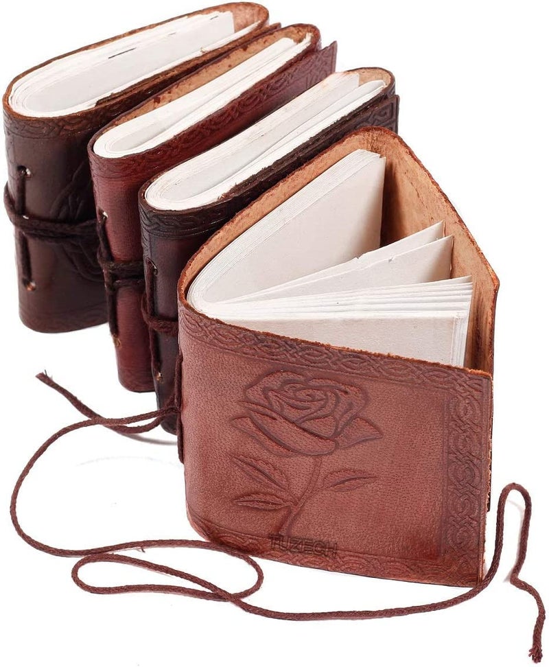 Tuzech Handmade Leather Bound Book of Shadows Set of 8 Mini Scrapbook Notebook Blank Unlined Small Pocket Diary For Office||Artist|| Architect|| Personal Notes Vintage Journal for Women and Men Gift - Image 1