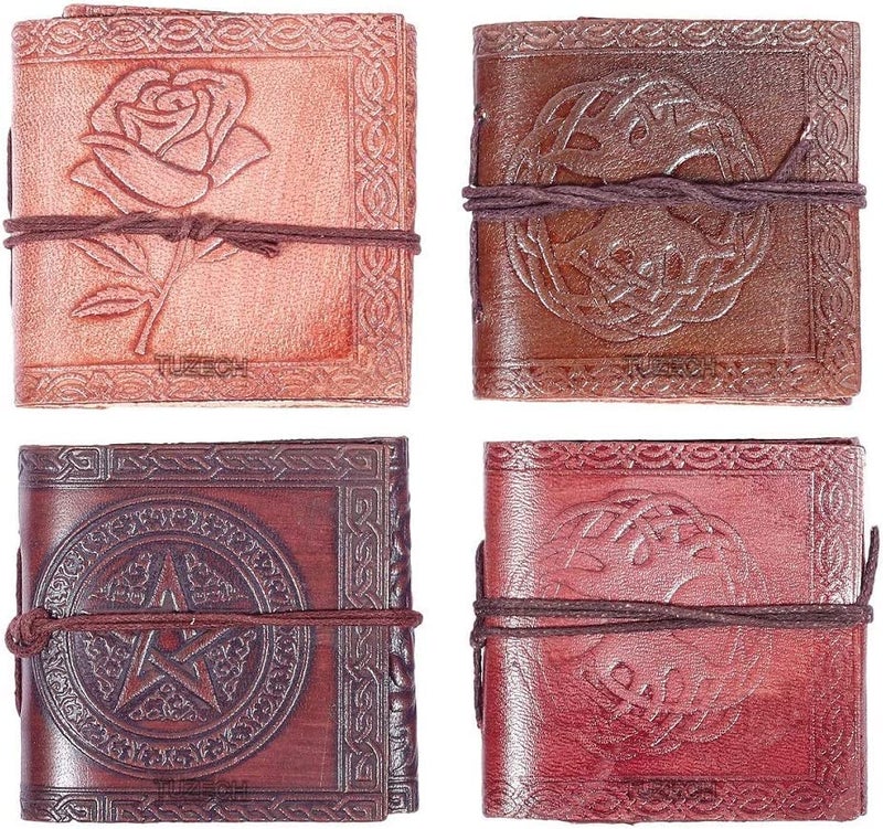 Tuzech Handmade Leather Bound Book of Shadows Set of 8 Mini Scrapbook Notebook Blank Unlined Small Pocket Diary For Office||Artist|| Architect|| Personal Notes Vintage Journal for Women and Men Gift - Image 2