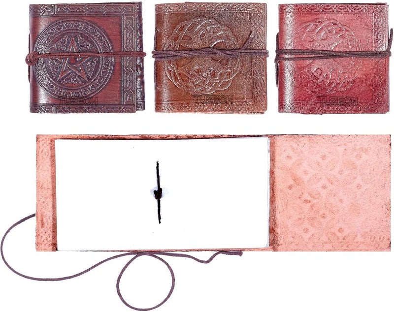 Tuzech Handmade Leather Bound Book of Shadows Set of 8 Mini Scrapbook Notebook Blank Unlined Small Pocket Diary For Office||Artist|| Architect|| Personal Notes Vintage Journal for Women and Men Gift - Image 5