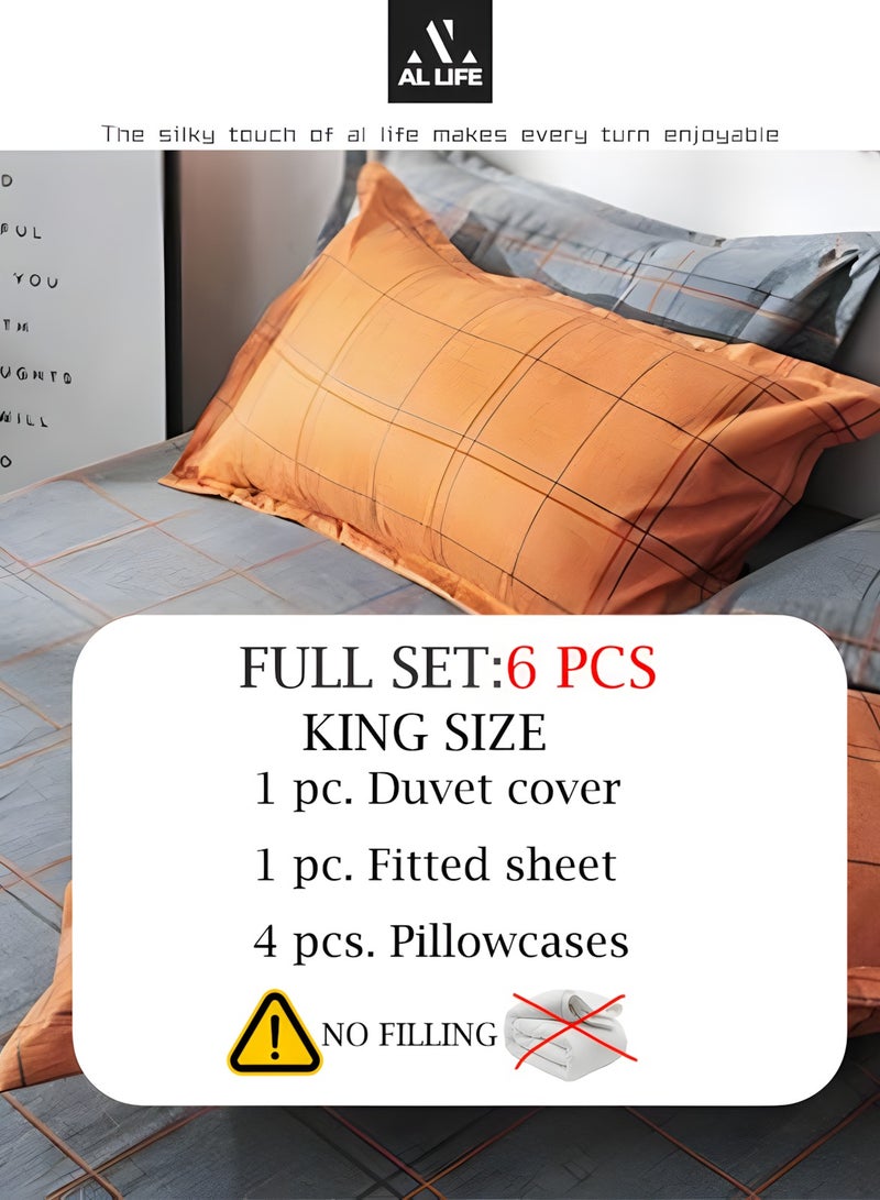 Al LIFE AI LIFE Super King Size Bed Sheet Set - 6-Piece Bedding Set Includes Duvet Cover, Fitted Sheet, and 4 Pillowcases - Soft, Durable, and Breathable Luxury for All Seasons in Elegant Set 220x240cm  - Image 4