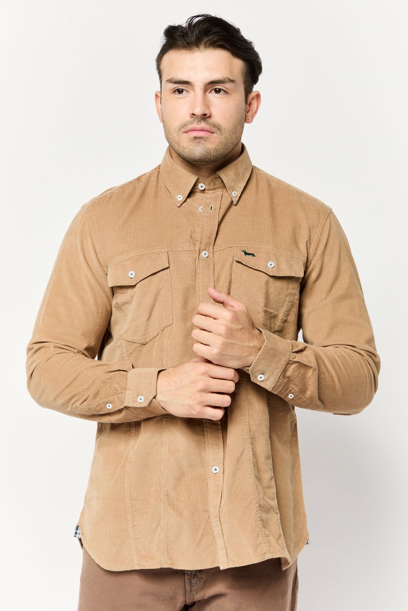 Harmont & Blaine Men Narrow Fit Embroidered Logo Long Sleeves Casual Shirt, Brown  - Image 1