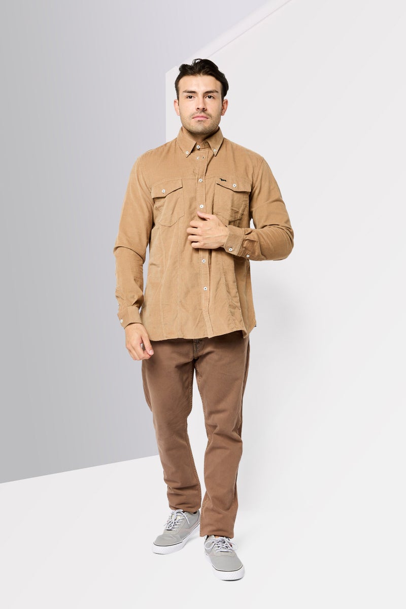 Harmont & Blaine Men Narrow Fit Embroidered Logo Long Sleeves Casual Shirt, Brown  - Image 2