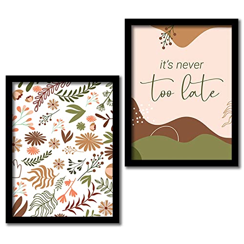 HEVEA Modern Art Framed Wall Posters/Paintings with Frame Wall Paintings Hangings Framed Wall Art Paintings (11 inch x 14 inch, Framed, Multicolor, Green) -Set of 2 - Image 1