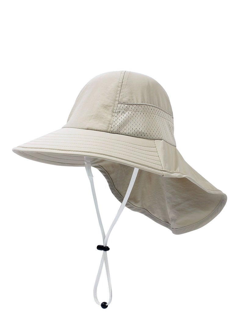 Baby Sun Protection Hat for Toddlers Boys Girls Sunhat Wide Brim Neck Flap Beach Play Hats.(beige-s) - Image 1