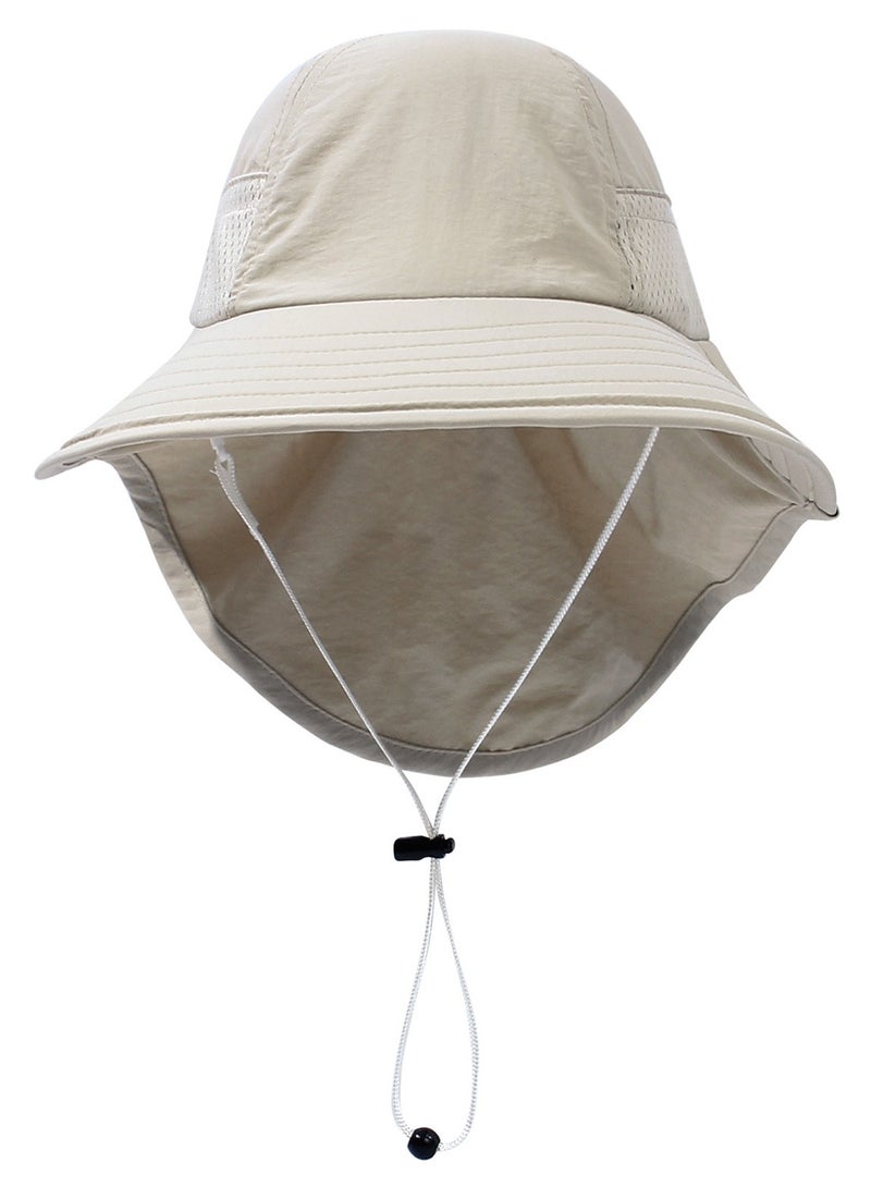 Baby Sun Protection Hat for Toddlers Boys Girls Sunhat Wide Brim Neck Flap Beach Play Hats.(beige-s) - Image 2