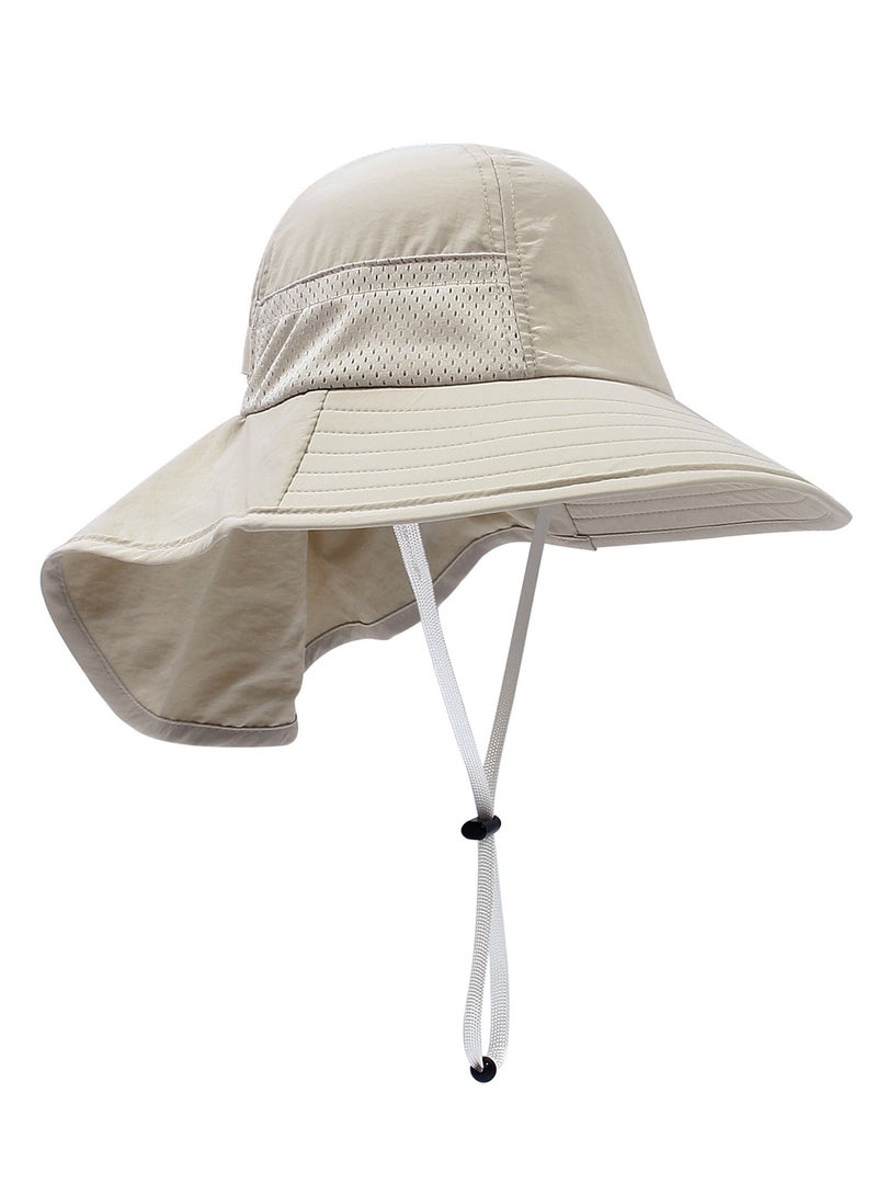 Baby Sun Protection Hat for Toddlers Boys Girls Sunhat Wide Brim Neck Flap Beach Play Hats.(beige-s) - Image 3