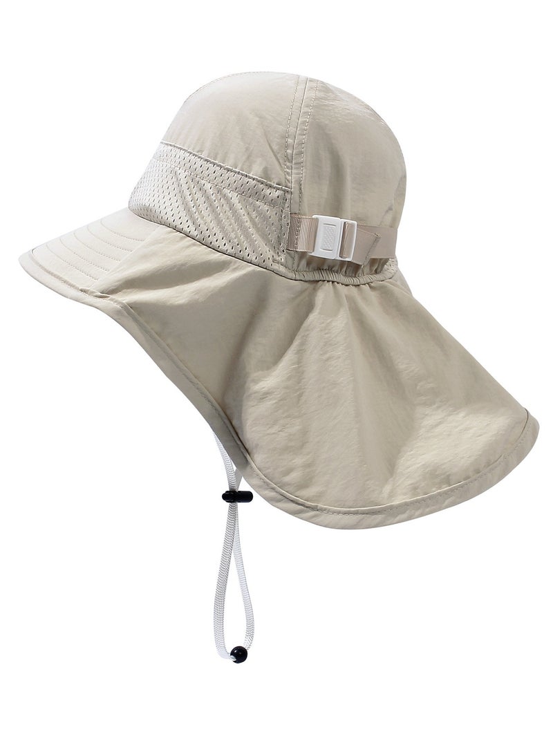 Baby Sun Protection Hat for Toddlers Boys Girls Sunhat Wide Brim Neck Flap Beach Play Hats.(beige-s) - Image 4