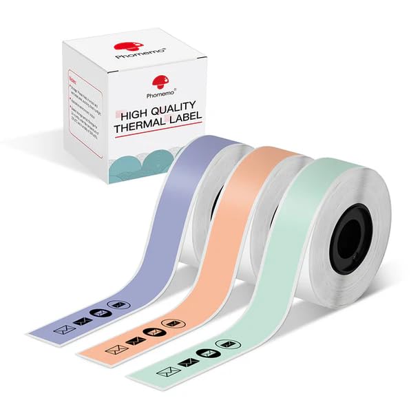 Phomemo D30 Continuous Labels, D35 Q30 Q31 Q32 Q30S Long Label Tape, Black on Green, Orange, Lavender Sticker Thermal Paper Self-Adhesive D30 Label Tape, 15 x 6m (19/32 x 2367/32) Long Tape, 3-Roll - Image 1