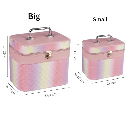 SHAMAX® Bridal Vanity Box for Women | Large Makeup Organizer Bag with Mirror & Dual Zipper | Bridal Makeup Box, Makeup Vanity, Makeup Brush & Trousseau Storage Case (Set of 2) - Image 2