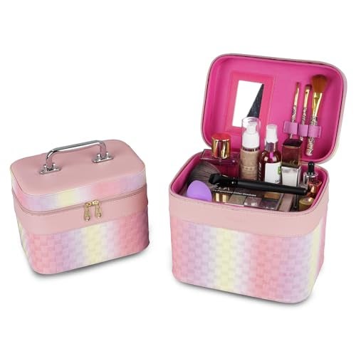 SHAMAX® Bridal Vanity Box for Women | Large Makeup Organizer Bag with Mirror & Dual Zipper | Bridal Makeup Box, Makeup Vanity, Makeup Brush & Trousseau Storage Case (Set of 2) - Image 3