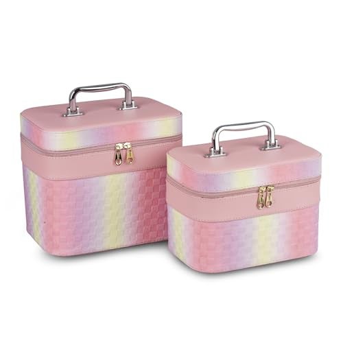 SHAMAX® Bridal Vanity Box for Women | Large Makeup Organizer Bag with Mirror & Dual Zipper | Bridal Makeup Box, Makeup Vanity, Makeup Brush & Trousseau Storage Case (Set of 2) - Image 1