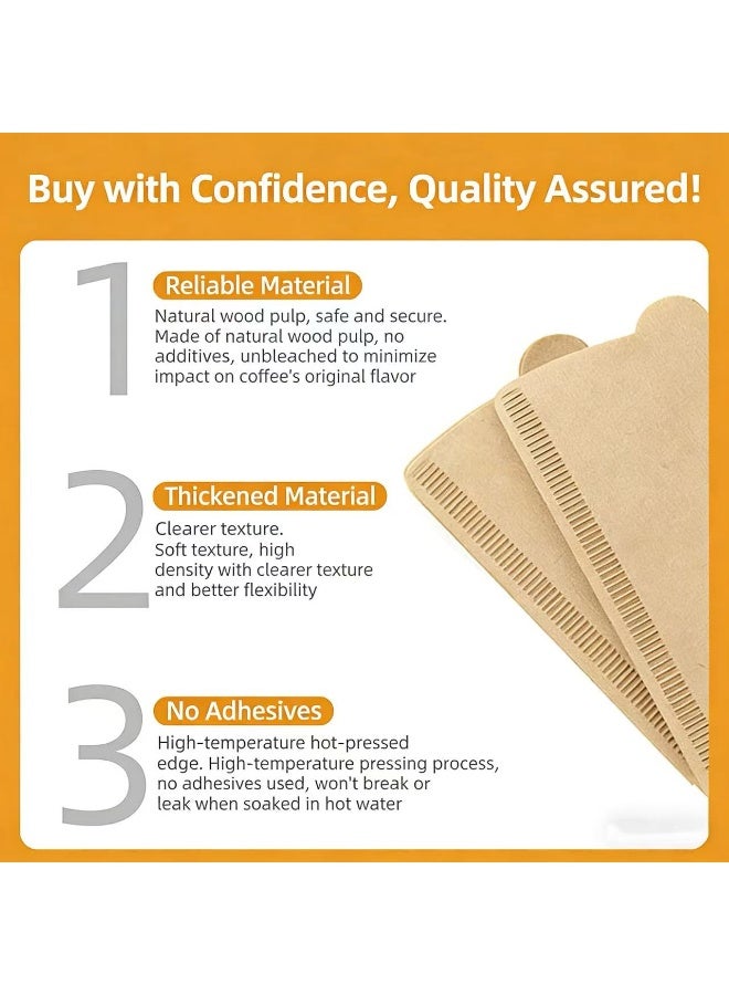 ورق فلتر القهوة المخصص للطعام، ورق فلتر القهوة المخمر يدويًا على شكل مخروطي، ماكينة صنع القهوة، ورق فلتر يمكن التخلص منه من أجل 1-4 أشخاص. مرشحات القهوة عدد 100، مرشحات القهوة غير المبيضة للاستعمال مرة واحدة للصب فوق ماكينات صنع القهوة، بني - Image 4