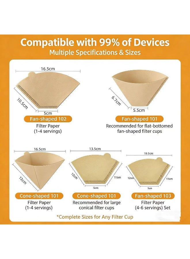 ورق فلتر القهوة المخصص للطعام، ورق فلتر القهوة المخمر يدويًا على شكل مخروطي، ماكينة صنع القهوة، ورق فلتر يمكن التخلص منه من أجل 1-4 أشخاص. مرشحات القهوة عدد 100، مرشحات القهوة غير المبيضة للاستعمال مرة واحدة للصب فوق ماكينات صنع القهوة، بني - Image 5