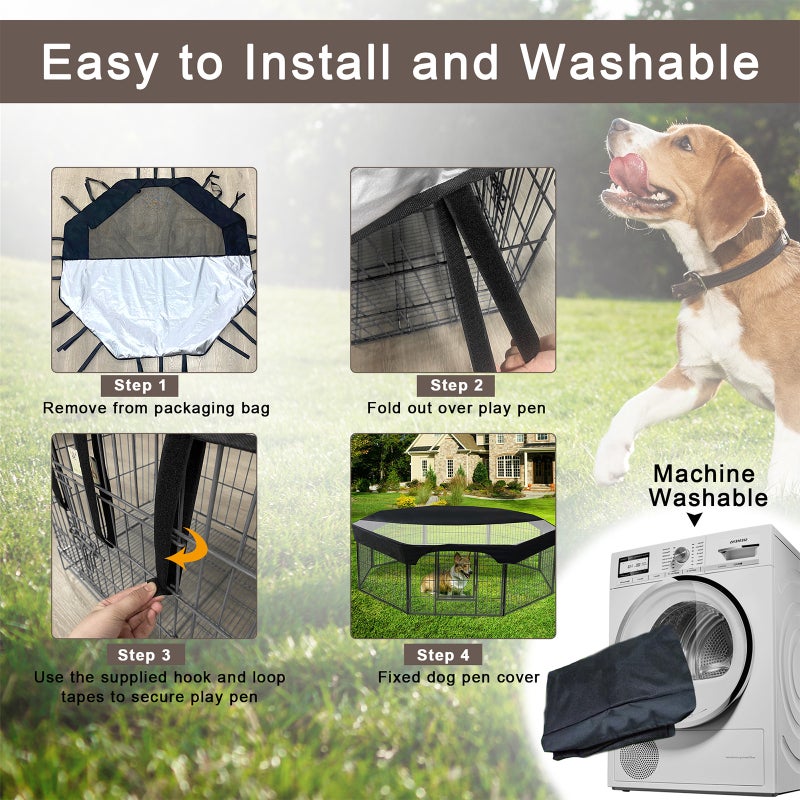 Pet Playpen Cover: Black Mesh 24 Inch - Sun Protection Shade Cover, Easy To Install Dog Playpen Top Cover for Outdoor Pet Supervision & Predator Protection - Image 2