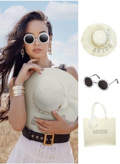 Bukela Bride Tote Bag, Sun Hat Glasses Set, Jute Burlap Tote Bags with Handles Bride Sun Hat, Bride to Be Sunglasses, for Honeymoon Engagement, 3 Pcs  - Image 2