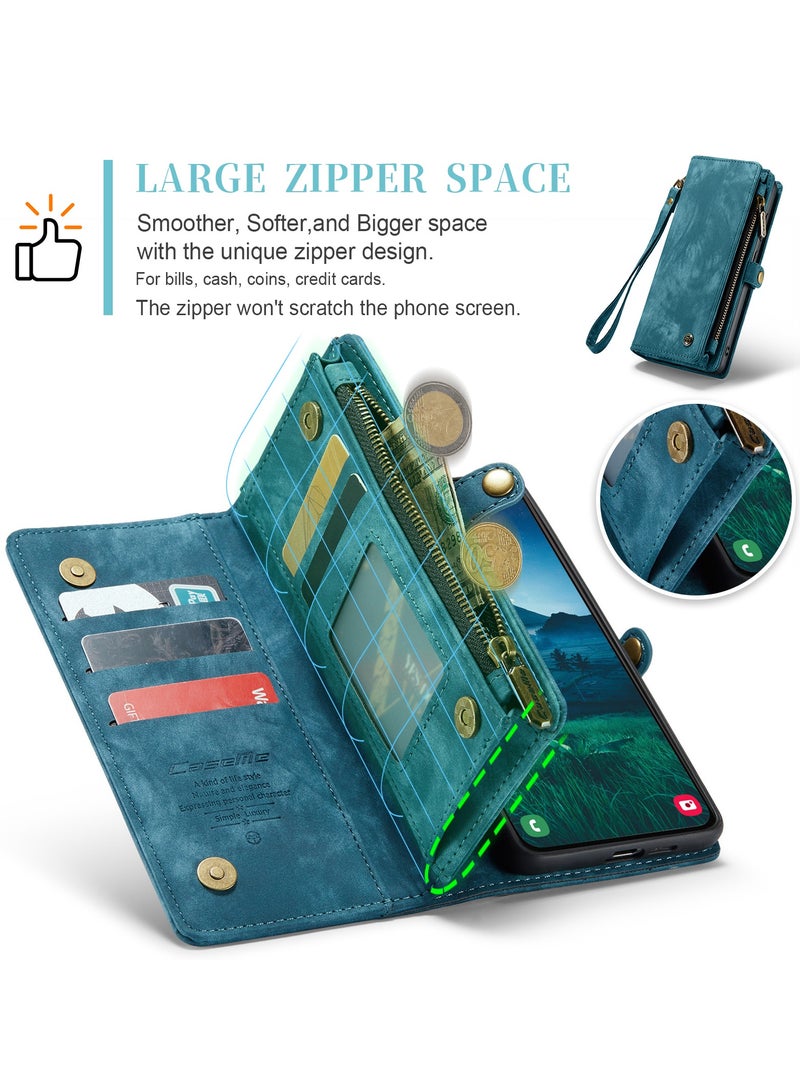 CaseMe Protective Phone Cover Case Wallet Case For Samsung Galaxy S24 Plus, 2 in 1 Detachable Premium Leather Magnetic Zipper Pouch Wristlet Flip Phone Case (Blue) - Image 4