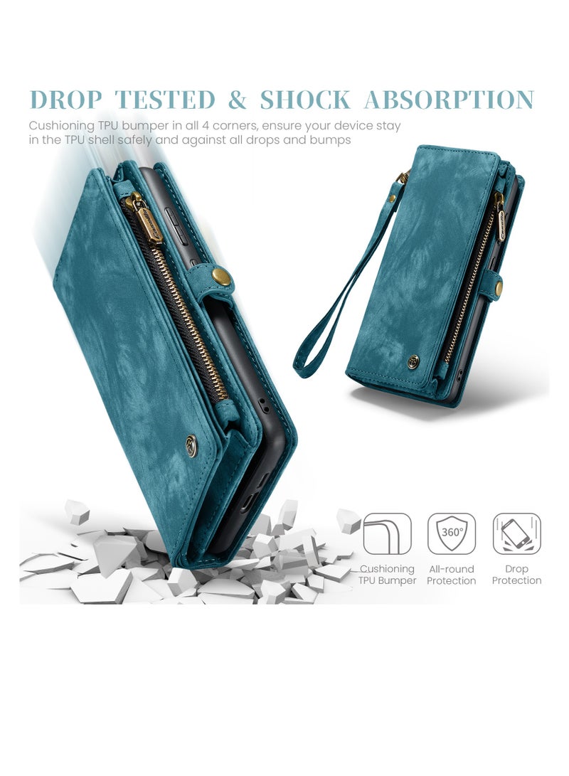 CaseMe Protective Phone Cover Case Wallet Case For Samsung Galaxy S24 Plus, 2 in 1 Detachable Premium Leather Magnetic Zipper Pouch Wristlet Flip Phone Case (Blue) - Image 5