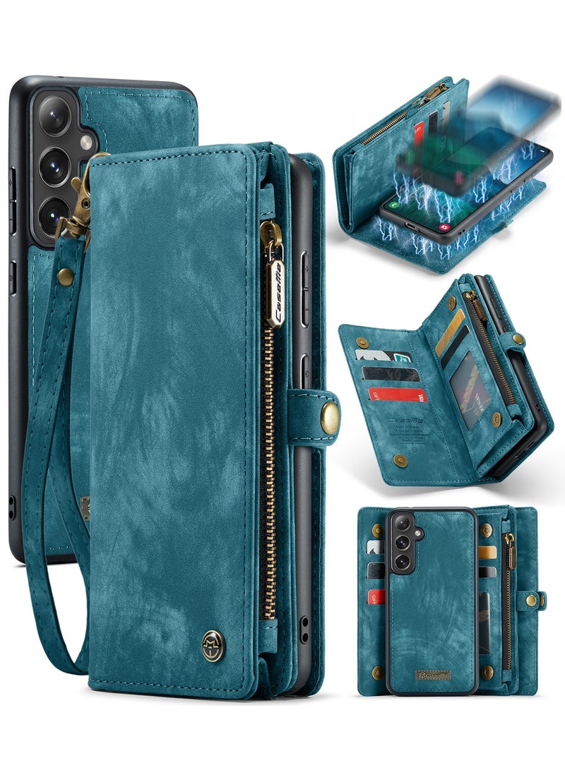 CaseMe Protective Phone Cover Case Wallet Case For Samsung Galaxy S24 Plus, 2 in 1 Detachable Premium Leather Magnetic Zipper Pouch Wristlet Flip Phone Case (Blue) - Image 2