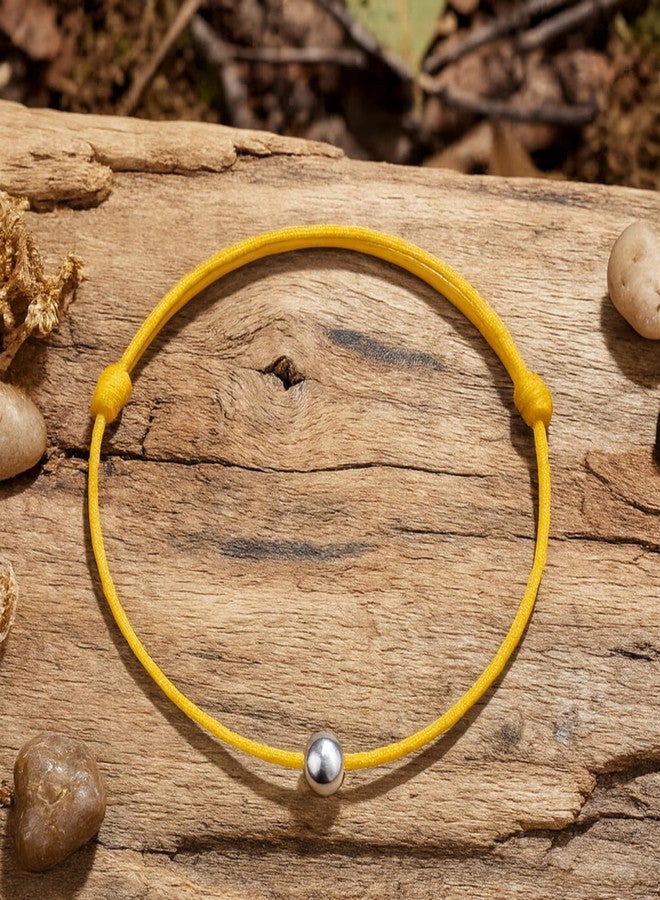 DARSHRAJ Sterling Silver Handmade Anklet | Yellow Thread Najariya | Chandi ke Payal | Silver Ball Najariya | Adjustable Thread Anklet for Women|Girls - Image 3