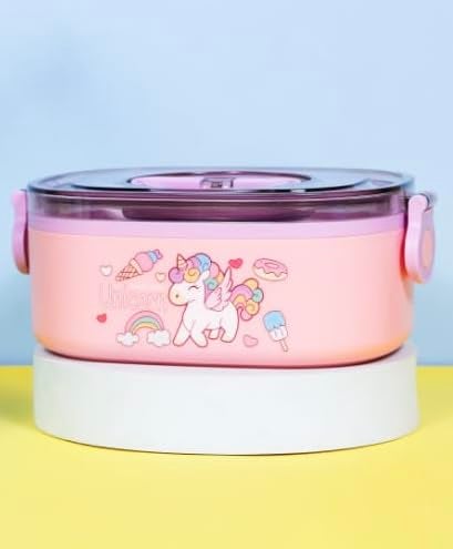 Kitchen Bloom Unicorn Lunch Box for School Kids with Spoon, Compartments, Tiffin Container for Dry Foods - Image 1