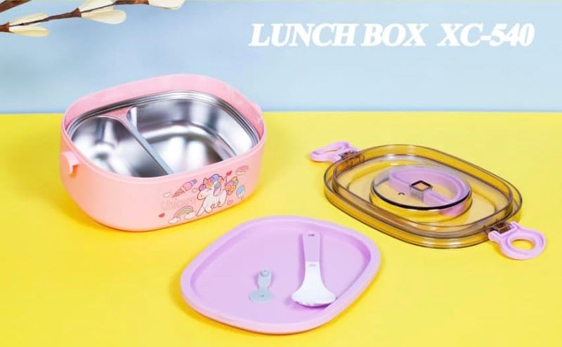 Kitchen Bloom Unicorn Lunch Box for School Kids with Spoon, Compartments, Tiffin Container for Dry Foods - Image 2