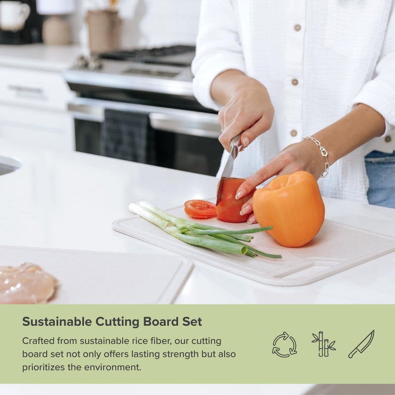 KitchenEdge Rice Fiber Cutting Board Set with Bamboo Stand for Cooking Prep, 2 Piece Kitchen Set, with Juice Grooves and Handles, (13.5x9.5, 15.5x11 in) - Image 5