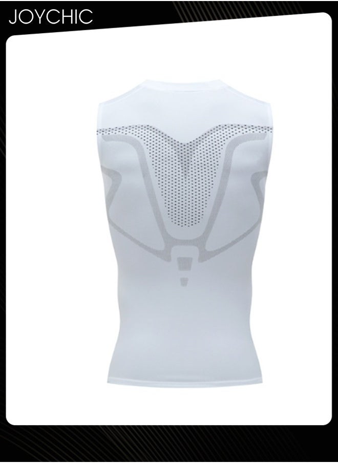 Joychic - Men Sports Vest Quick-drying and Breathable High-elastic Tights Fitness Basketball Running Training Wide Shoulder T-shirt Slimming Body Shaper for All Seasons White - Image 1